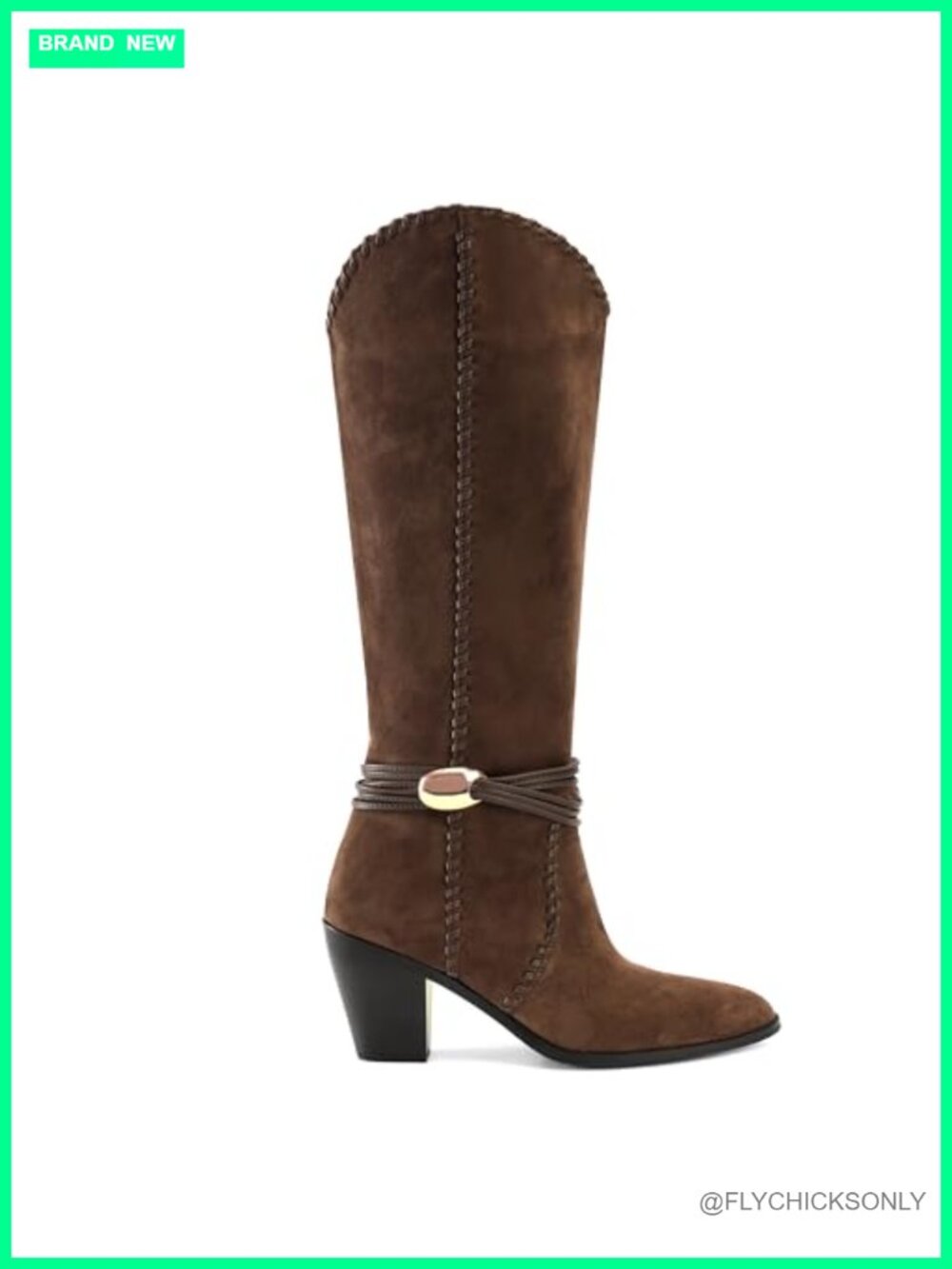 Faux Suede Knee High Cowboy Boots Pointed Toe Chunky Heel Pull On
